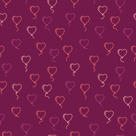 Vector seamless pattern with balloons in the form of hearts. Valentine's day seamless background with air balls flying in the sky. Purple endless texture for wrapping paper, gift bags, design. Love.のイラスト素材