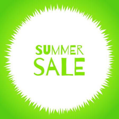 round grass frame isolated on white background. Summer sale special offer template. Flat, material. For packaging design, promotions for shops natural eco products, farm, vegan, green market.のイラスト素材