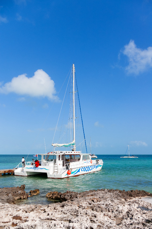 CUBA - February 04. 2008. atamaran on pier at the rocky island.の写真素材