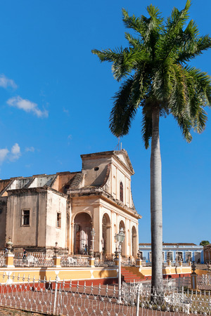 A view of Plaza Mayor with Santisima church in Trinidad, Cuba. UNESCO World Heritage Site.の写真素材