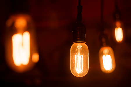 Vintage light bulbs with glower filament. Incandescent, retro design.の写真素材
