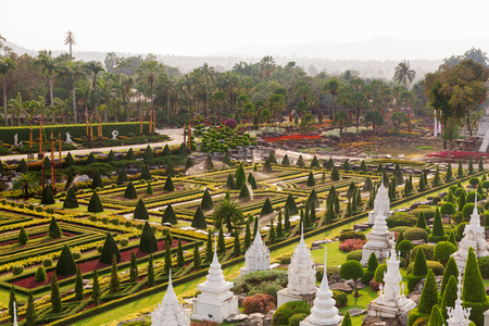Nong Nooch Tropical Garden in Pattaya, Thailand. Panorama landscape view of formal garden.の写真素材