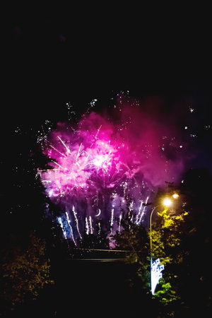 Fireworks in Odintsovo town (Moscow region). Victory day, May 9, 2016. Russia.のeditorial素材