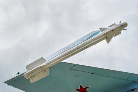 MOSCOW, RUSSIA - July 08, 2016. The layout of the missiles under the wing of the fighter SU-27. VDNH ("The Exhibition of achievements of national economy").のeditorial素材