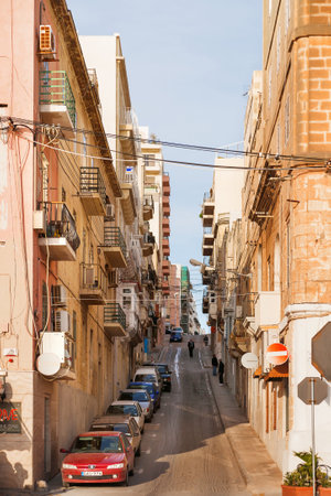 SLIEMA, MALTA - February 13, 2010. One of narrow streets in Sliema, Malta.のeditorial素材