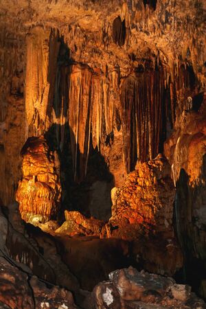 Bellamar caves (Cuevas de Bellamar), Cuba. Underground geological landmark with different types of stalactites and stalagmites.の写真素材