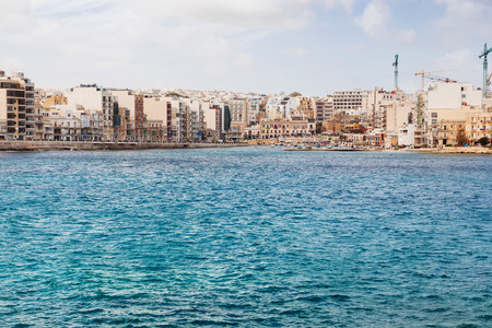 Panorama view of Saint Julians Bay in Malta.の写真素材