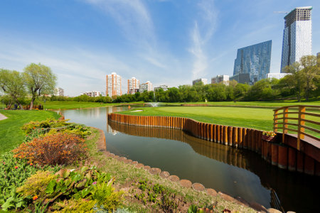Golf club in Moscow. Small golf fields with ornamental garden. Russia.のeditorial素材
