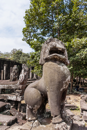 Lion stone sculpture in Angkor Thom. Angkor Wat complex. Siem Reap, Cambodia. UNESCO World Heritage Site.の写真素材