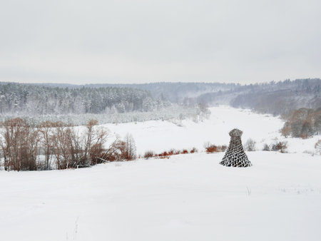 NIKOLA-LENIVETS, RUSSIA - January 15, 2017. Artobject "Lighthouse on the Ugra", one of the most famous and longstanding land-art projects by Nikolay Polisski. An idiosyncratic symbol of Nikola-Lenivets.のeditorial素材