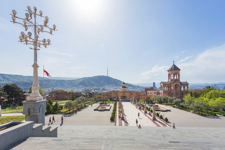 Bell tower of  Holy Trinity Cathedral of Tbilisi (commonly known as Sameba). Tbilisi, Georgia.の写真素材