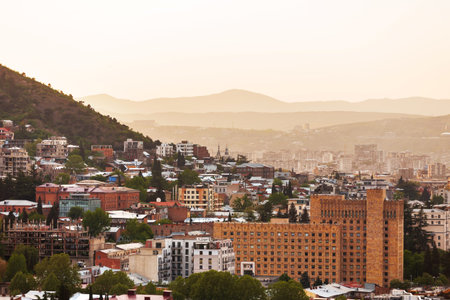Sunset panorama view of Tbilisi, capital of Georgia country, from Narikala fortress.