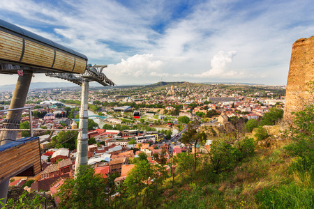 Panorama view on Tbilisi from cable road station. Georgia.の写真素材