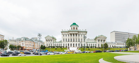 MOSCOW, RUSSIA - August 4, 2017. Panorama view on Borovitskaya square and Pashkov House near Kremlin. Historical center of Moscow, Russia.のeditorial素材