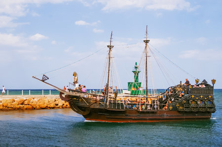 SOUSSE, TUNISIA - September 05, 2007. Touristic attraction - pirate ship in Port El Kantaoui.のeditorial素材