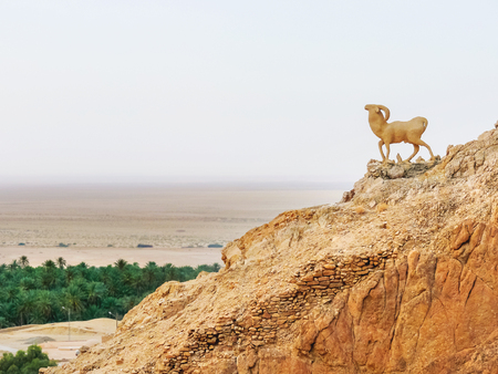 Panorama view on oasis Chebika, famous landmark in Sahara desert. Tunisia.の写真素材