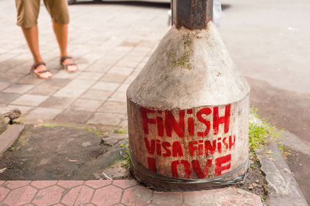 Funny phrase on lantern - Finish visa, finish love. Ubud, Bali island, Indonesia.の写真素材