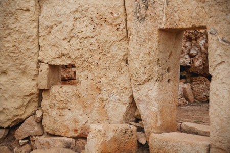 Mnajdra Temple within Hagar Qim megalithic complex. Qrendi, Malta.の写真素材