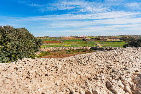 Mnajdra Temple within Hagar Qim megalithic complex. Ancient walls near Qrendi, Malta.の写真素材