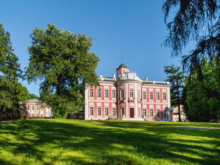 MOSCOW, RUSSIA - August 20, 2015. Bolshie Vyazyomy Manor, estate of princes Golitsyn. Main building in the center of park. Moscow region, Russia. Now it is Historical museum of poet A.S. Pushkinのeditorial素材