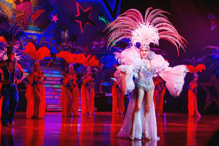 PATTAYA, THAILAND - February 06, 2011. Spectacular performance in the famous show of transvestites Alcazar Cabaret.のeditorial素材