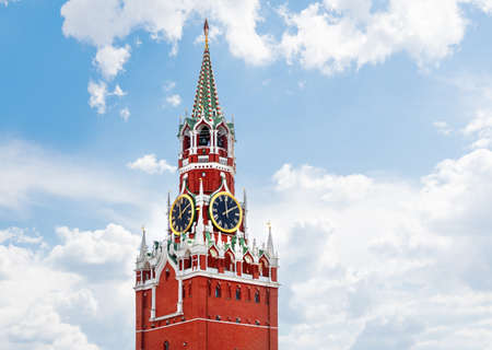 Spasskaya tower of Moscow Kremlin fortress. Medieval landmark, symbol of the capital. Russia.の写真素材