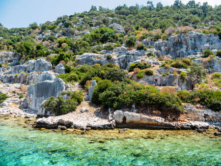 Ruins of Sunken city on Kekova, small Turkish island near Demre. Antalya province, Turkey.の写真素材