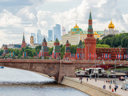 MOSCOW, RUSSIA - June 03, 2018. Panorama view on Kremlin, Grand Kremlin Palace and Moscow-city business center.のeditorial素材