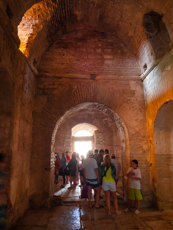 DEMRE, TURKEY - May 16, 2018. Tourists walking inside St.Nicholas church. Famous religious landmark - orthodox church of St.Nicholas.のeditorial素材