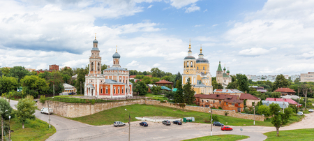 Panorama view on Assumption Church on the Hill and Church Of Elijah The Prophet, medieval orthodox churches in Serpukhov, Moscow region, Russia.の写真素材