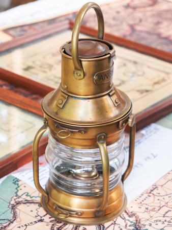 MOSCOW, RUSSIA - August 19, 2018. Antique lantern at the festival Times and Epochs. Historical reconstruction of different centures.のeditorial素材