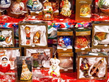 MOSCOW, RUSSIA - December 02, 2018. Vintage New Year decoration - different balls and figures for Christmas tree.のeditorial素材