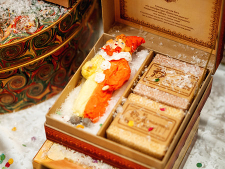 MOSCOW, RUSSIA - December 02, 2018. Vintage New Year decoration - colorful clown, made of cotton, decorative toy for Christmas tree.のeditorial素材