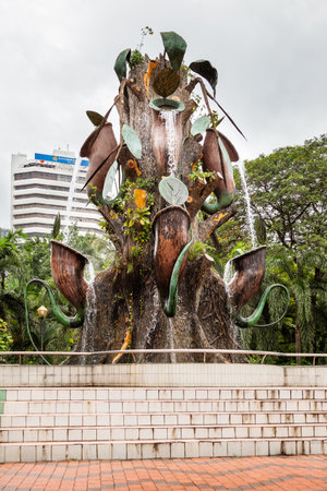 KUALA LUMPUR - February 04, 2013.  Fountain in shape of tropical pitcher plants on Dataran Merdeka (Independence Square).のeditorial素材