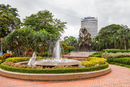 KUALA LUMPUR - February 04, 2013.  Fountain in shape of tropical pitcher plants on Dataran Merdeka (Independence Square).のeditorial素材