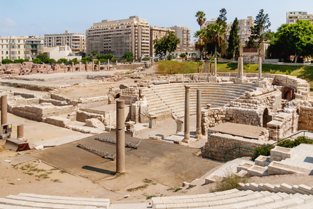 Ruins of the Roman amphitheatre of the IIâIV centuries. Architectural landmark in Alexandria, Egypt.の写真素材
