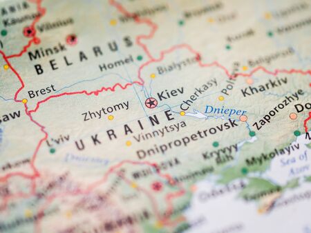 World map of Ukraine with capital city Kiev.の写真素材