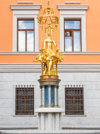 MOSCOW, RUSSIA - March 09, 2019. Building of famous Vakhtangov Theatre with golden statue of Princess Turandot. State academic theatre named after Eugene Vakhtangov on Arbat street.のeditorial素材