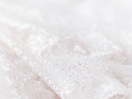 Bride's white dress with sparkling spangles. Bridal traditional clothing for wedding ceremony.の写真素材