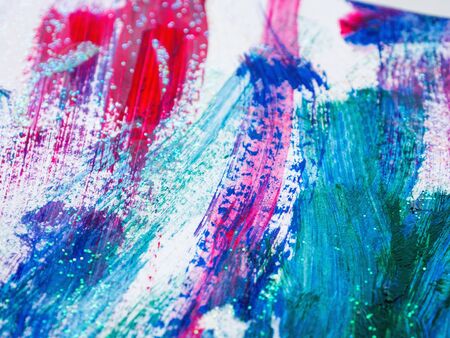 Abstract magenta and blue acrylic stains. Chaotic brush strokes. Textured artistic background.の写真素材