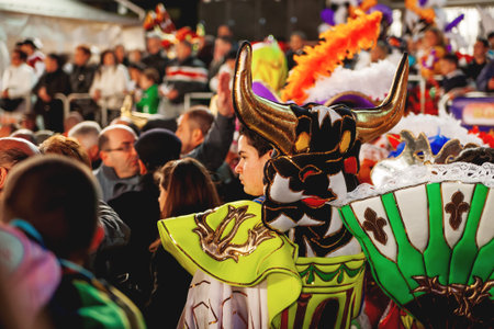 VALLETTA, MALTA - February 12, 2010. Traditional night festival. Carnival with giant moving dolls...