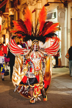 VALLETTA, MALTA - February 12, 2010. Traditional night festival. Carnival with giant moving dolls...