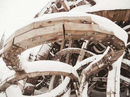 NIKOLA-LENIVETS, RUSSIA - January 15, 2017. Wooden art object Universal mind by Nikolay Polissky....