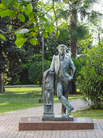 SOCHI, RUSSIA - May 27, 2021. Statue of famous Russian poet Pushkin AS near Pushkin City Library.のeditorial素材