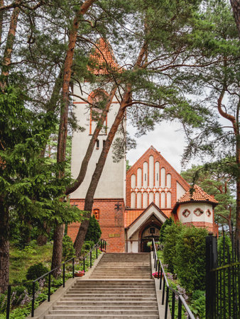 SVETLOGORSK, RUSSIA - July 21, 2019. Main building and bell tower of Church of Seraphim of Sarov in old building of lutheran kirk.のeditorial素材