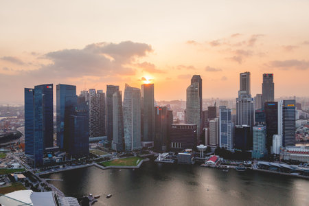 SINGAPORE, SINGAPORE - January 17, 2013. Panorama view of business center district of Singapore city...