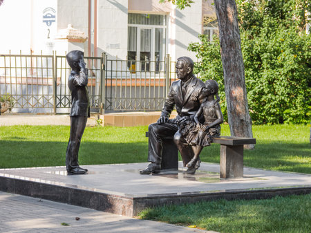 KRASNODAR, RUSSIA - June 02, 2021. Sculptural composition Communication of Generations by Grigory Zakharyan.のeditorial素材