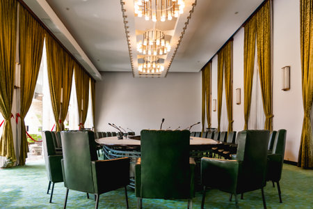 HO CHI MINH, VIETNAM - March 28, 2009. Interior of meeting room in Independence Palace or Reunification Convention Hall.のeditorial素材