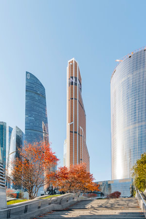 MOSCOW, RUSSIA - October 16, 2022. Towers Federation and Mercury of Moscow-city Business Center. Financial district at fall season.のeditorial素材