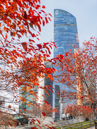MOSCOW, RUSSIA - October 16, 2022. View on tall tower Federation of Moscow International Business Center. Financial district at fall season.のeditorial素材